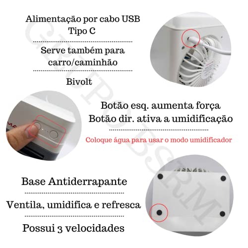 Ar Condicionado Mini Portátil USB Climatizador Umidificador Air Ultra Carro Caminhão Ventilador Pequ