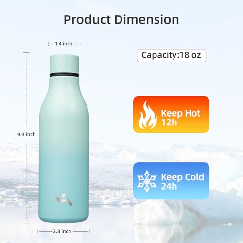 Image of Konokyo Insulated Water Bottle with Strap,18 oz Double Wall Stainless Steel Vacuum Bottles Metal Water Flask,Mint