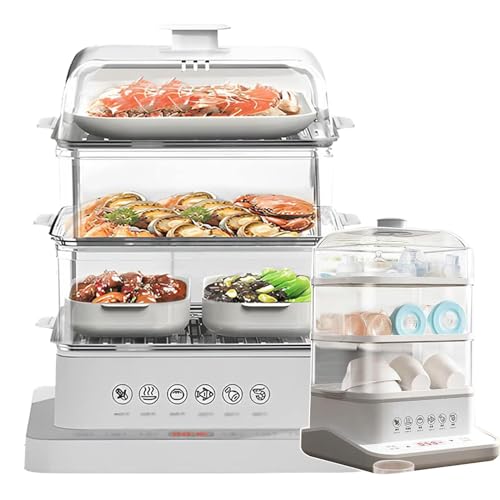 Cuiseur Vapeur Pliable 40L 800W - Cuiseur Vapeur Amovible 3 Niveaux + RéServation 12H + Anti-BrûLure SèChe, Cuiseur Vapeur ÉLectrique À Cycle Vapeur 360°, Pour LéGumes, Viandes