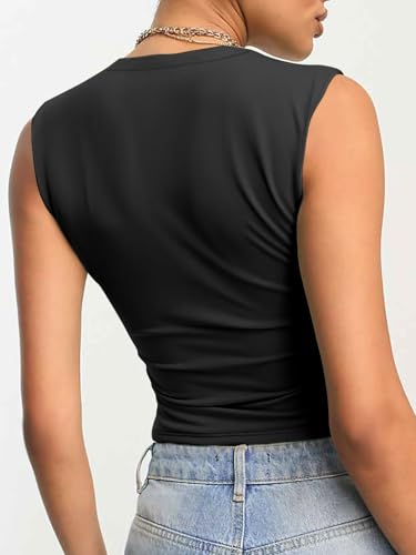 Womens Halter Deep V Neck Tank Tops Sleeveless Sexy Plunge Basic Summer Y2k Crop Top4