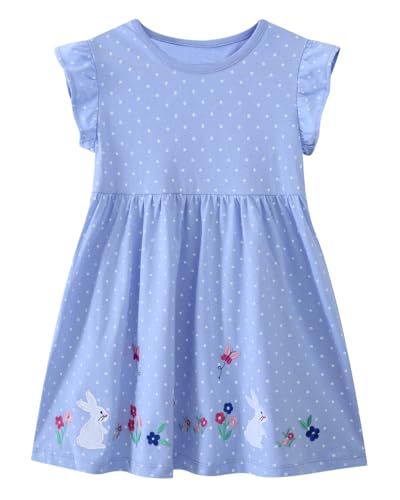Youlebao Toddler Girls Cotton Embroidery Applique Short Sleeve Casual Dress