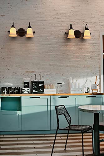 7Pandas Bathroom Vanity Lights Over Mirror, 2 Light Brown Finish Indoor Village Wall Sconce Lighting Fixture With Amber Sandstone Glass Shade, Oil Rubbed Bronze (Orb), Set Of 1 #TOP3