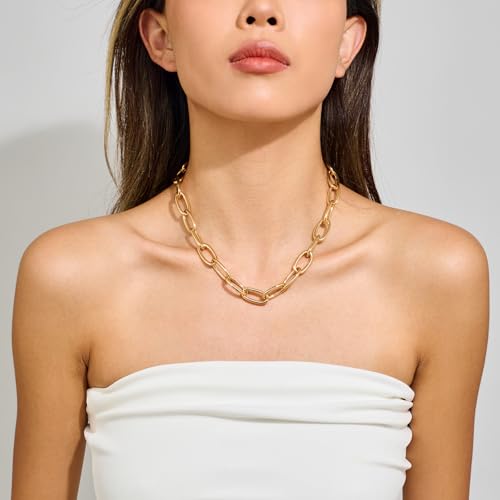 Gold Chain Necklace Chunky Gold Plated Link Necklace for Women Men Minimalist Trendy Jewelry3