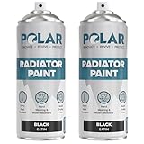 Polar Radiator Spray Paint - 2 x 400ml, Black - 3-in-1 Primer, Under- & Topcoat - Heat Resistant up to 170°C - For Radiators, Hot Pipes & Towel Rails - Satin Finish