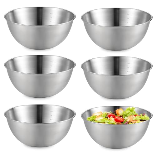 Ensaladera de Acero Inoxidable, 6 Piezas Bol de Acero Inoxidable, Cuencos de Acero Inoxidable, Bol Acero Inoxidable, Cuencos de Mezcla de Acero Inoxidable para Ensaladera, Frutero, Aperitivos, Sopas