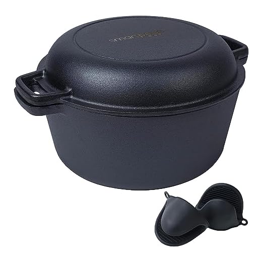 Gjutjärnsgryta med lock – gjutjärnsgryta för bakning bröd – diameter 26,2 cm – brödbakgryta av gjutjärn + ugnshandskar