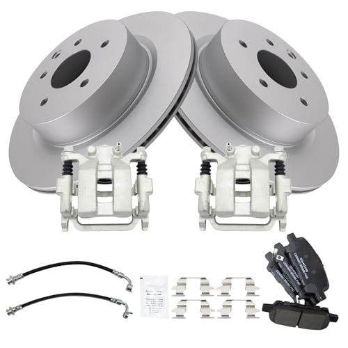Image of TRQ Rear Brake Pad and Rotor Set Ceramic Coated Rotors Calipers Compatible with 2005-2007 Infiniti G35 2007-2008 Nissan 350Z