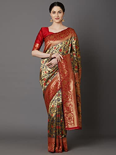 Image of AKHILAM Women's Kanjivaram banarasi silk Woven Design Saree With Unstitched Blouse Piece Saree With Un-Stiched Blouse