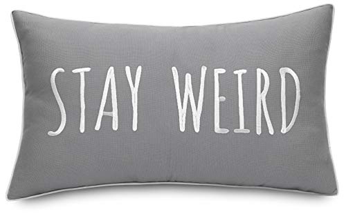 Rudransha Stay Weird Embroidered Lumbar Decorative Throw Pillow Cover - 12X20 Inches, Medium Grey #TOP3