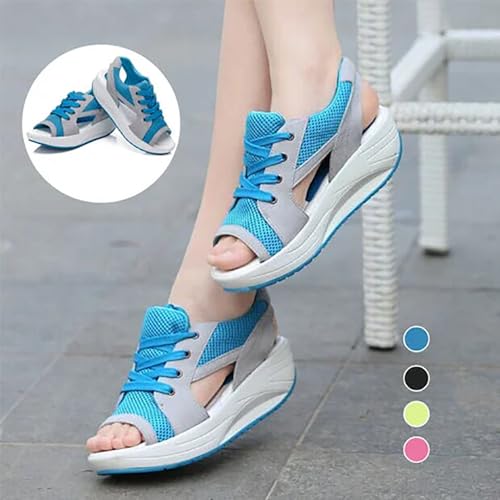 Open Toe Tennis Shoes, Contrast Paneled Cutout Lace-Up Muffin Sandals, Women Causal Summer Toe Platform Sneaker Sandals4