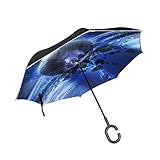 hengpai Parapluie inversé avec météorites bleues et étoiles et planètes inversées pour voiture - Coupe-vent et anti-UV - Double couche - Pour femme