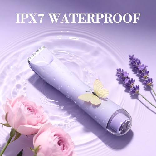 Bikini Trimmer for Women, 2 in 1 Electric Shaver for Women, Bikini RazorWaterproof IPX7 with LED, Pubic Hair Trimmer for Leg Arm Underarm Bikini Area, Pull Bows Gift Box(Lavender Dream Purple) by Flyant - Image 5