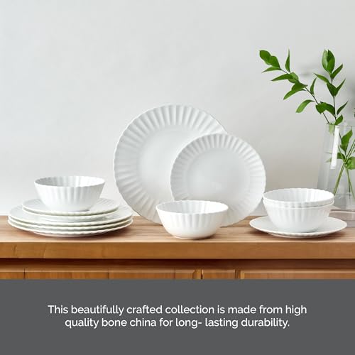 Mikasa Isadora Scalloped Bone China Lightweight Chip Resistant 12 Piece Dinnerware Set, Service for 4 by Mikasa - Image 5