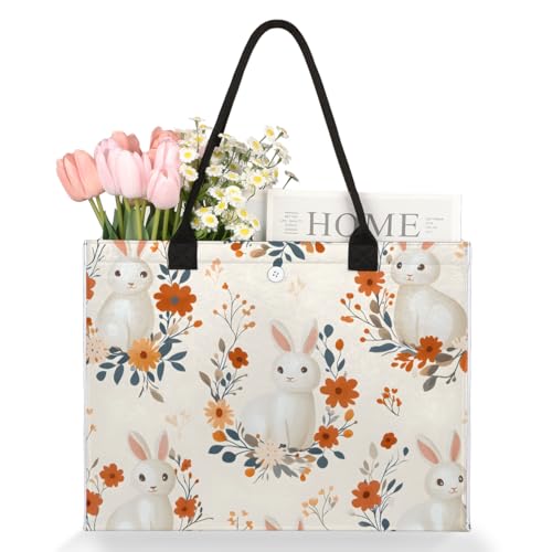 Bunny Easter Flowers Tote Bag for Women Large Beach Bag Reusable Tote Bags for Work Travel Beach Shopping3