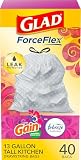 Glad Tall Kitchen Quick-Tie Trash Bags, OdorShield 13 Gallon White Trash Bag, Gain Moonlight Breeze with Febreze Freshness, 40 Count (Package May Vary)