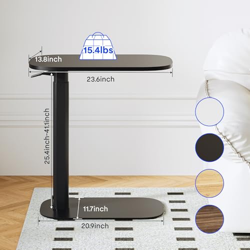 FLEXISPOT Adjustable C Table with Wheels, Mobile Snack Side End Table Sofa Couch Bedside Table Laptop Cart TV Tray Night Stand Small Space Side Table(23.6" W x 13.8" D,Black)