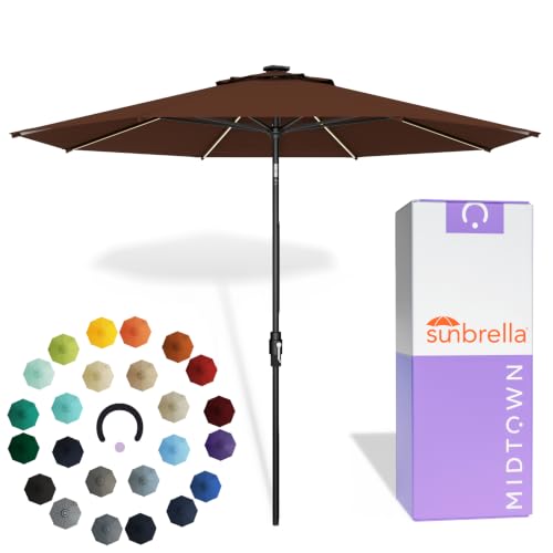 Image of Midtown Umbrellas LED Swilt - 9 Ft Solar LED Patio Umbrella, Bay Brown