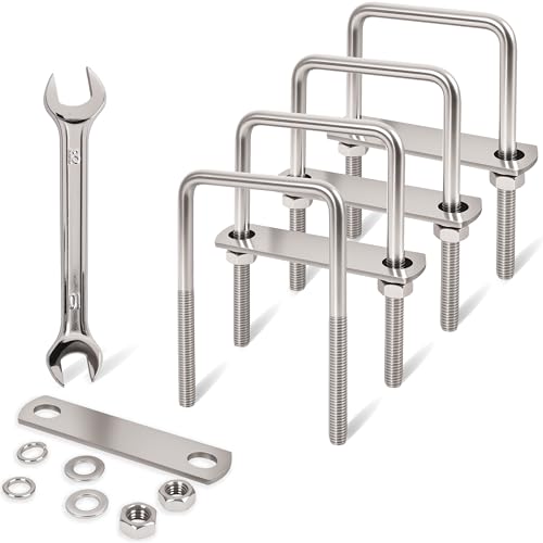 Image of 4 Pcs M8 Square U Bolts 2-1 /2 Inch Wide, 5 /16 inch x 2-1 /2 inchW x 4 inch L | 304 Stainless U Bolt Heavy Duty with Nuts,Bolt Plate and Washers,Square U Bolts 2.5 Inch Wide,Metric bolts