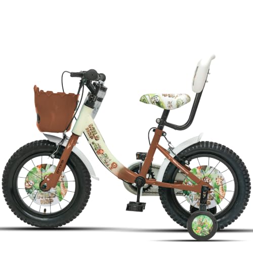 Image of WildHop 14T Kids Bicycle with Training Wheels, Backrest Seat, Basket & Safety Features for Toddlers (Crean Brown, 14T)