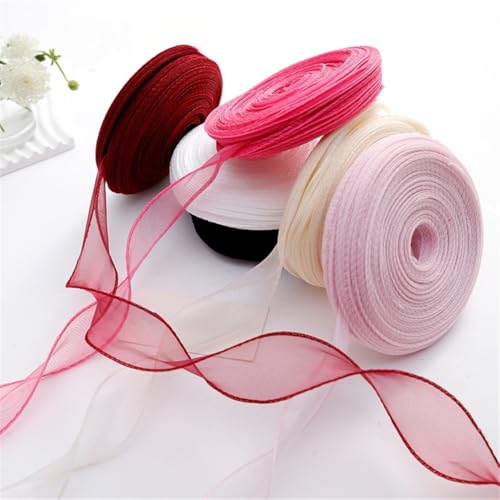 Cinta de organza y gasa, Cinta de gasa 4 cm x 10 yardas, paquete 5, 50 en total, color crema ensueño(Pink,10 x 10 Yard)