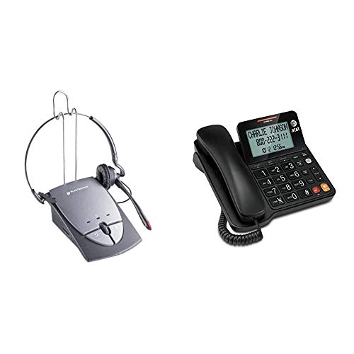 Plantronics S12 Corded Telephone Headset System 64703-03 Bundle with AT&T CL2940 Corded Phone with Caller ID/Call Waiting, Speakerphone, XL Tilt Display, XL Buttons & Audio Assist Volume Boost