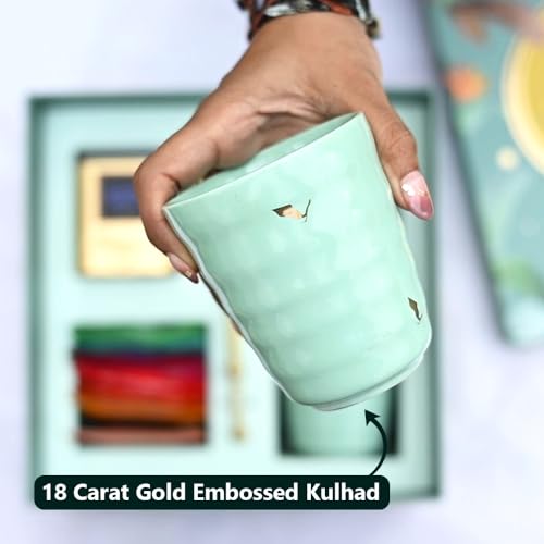 Image of Chayam Premium Diwali Gift Hamper | Pack of 12 | 10 Assorted Tea Bags, Lavender Vanilla Tea 30g, 2 Premium Kulhad Cups & Brass Tea Infuser | Diwali Gift Pack | Diwali Tea Gift Set | Gift for Health