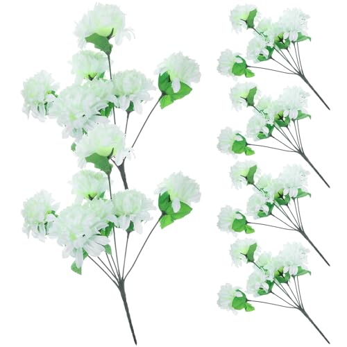 Artibetter Ramos de Crisantemos Artificiales para Cementerio 6 Unidades Flores de Plástico Color Blanco Leche Decoración Floral para Tumba y Monumentos Funerarios