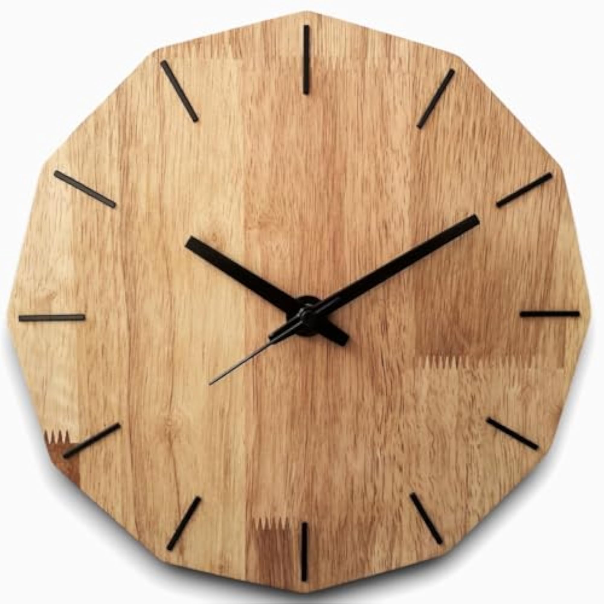Minimalist 12-Sided Dodecagon Rubberwood Wall Clock, Silent Sweep
