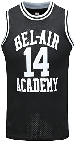 SHAJUNQI Youth #14The Fresh Prince of Bel Air Academy, for Kids Men's Basketball Jersey, Comfortable Embroidery Sports Shirts Black XS