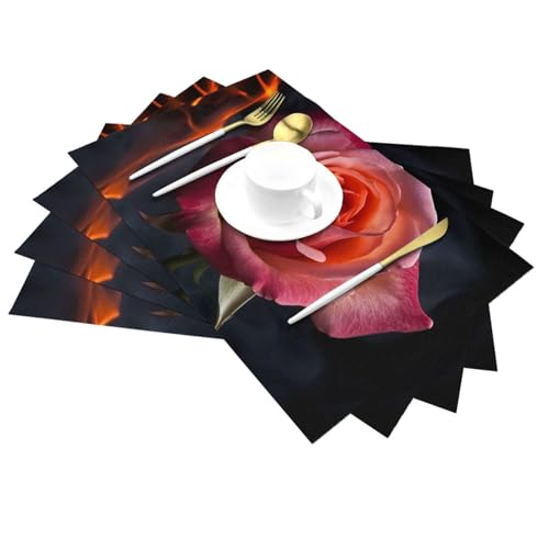 Set de table tissé rose antidérapant et lavable résistant à la chaleur x4