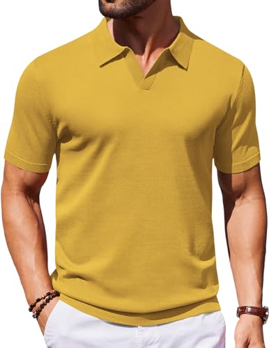 Image of COOFANDY Men's V Neck Short Sleeve Stretch Knit Polo Shirt