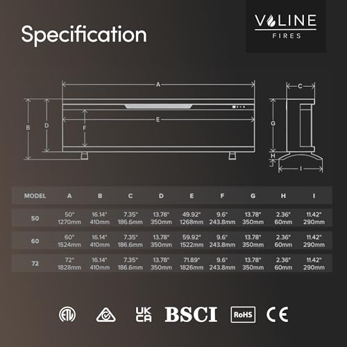 Valine Fires 3-Sided Panoramic Electric Fireplace 50"/60"/72" - Image 4