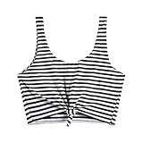 ZAFUL Women's Front Knot Bikini Tops Crop Tankini Top Scoop Neck Padded Bathing Suit Tops C-Stripes Black XL