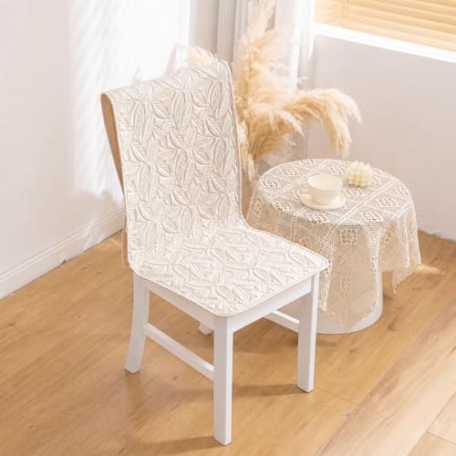 Image of HOMETHREADS Non-Slip Chair Cover-Universal Fit for Kitchen & Dining Chairs-Cushioned Comfort - Stylish Machine Washable Seat Cover -145x45Cm (Cream, Pack of 2)