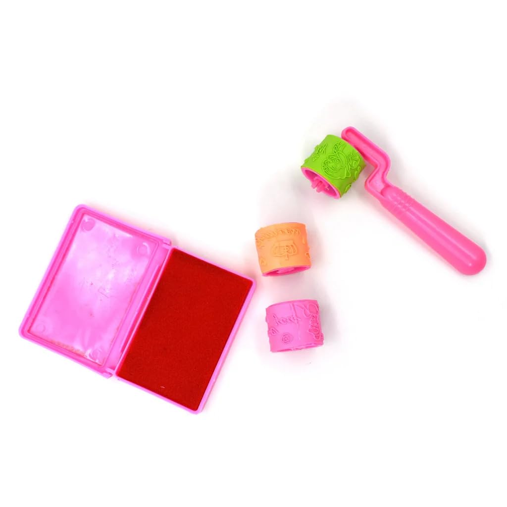 Crackles Rolling Stamp for Kids Boys & Girls/Handle Wheel Roller Stamp with inkpad Diary DIY Stamp Set Creative for DIY Scrapbooking Card Making Kids Return Gifts Pack of 6. Random Designs-image-38