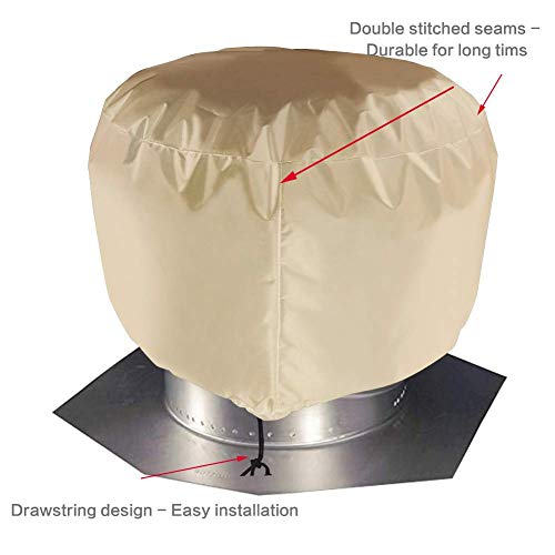 Turbine Roof Vent Cover,Vent Cover,Turbine Vent Roof Ventilator Cover,Heavy Duty Water Resistant Oxford Roof Vent Dust Cover With Hem Drawstring (S:12"X17.5", Beige) #TOP2
