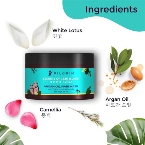 PILGRIM Korean Argan Oil Hair Mask for dry & frizzy hair with White Lotus and Camellia | Hair Mask for smoothening hair, deep conditioning and hair fall control | For Men & Women | 200ml - Image 5