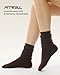 FITRELL Slouch Crew Socks for Women, 3 Pairs Soft Cotton Mid Calf Cute Retro Scrunch Socks, Khaki+Light Brown+Dark Brown, Small-Medium