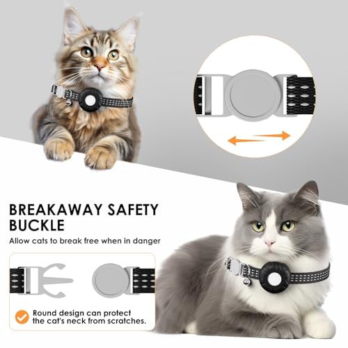 Image of Cat Tracker, Cat Tracker Collar with Safety Elastic Buckle, Works with Any Collar, GPS Tracker for Cats, Compatible with Apple Find My App (Only iOS), No Monthly Fee, Waterproof, Black