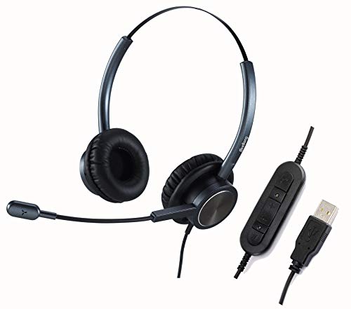 Casque de téléphone USB avec microphone antibruit, casque binaural pour ordinateur, centre d'appel, chat Skype, avec micro muet pour le travail à la maison, reconnaissance vocale, école Cover