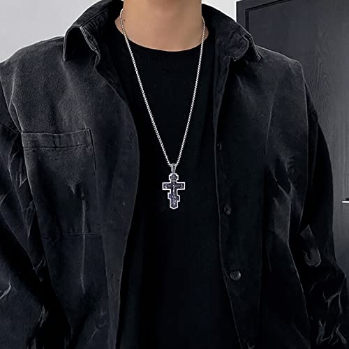 KOMI 316L Stainless Steel Necklace Jesus Crucifix Cross Necklace For Men Celtic Orthodox Cross Necklace Virgin Mary Pendant Necklace Viking Rune Chain Necklace Religious Christian Jewelry Gifts For Men4