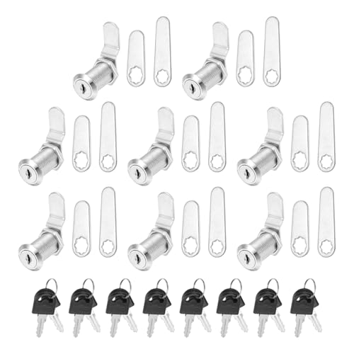 PATIKIL 8 Serrature per Armadietti con Chiave Uguali, 8 Pezzi Sostituzione Serratura a Camma per Cilindro di Blocco per Cassetti RV Carrello di Stoccaggio Cassetta Postale, Argento