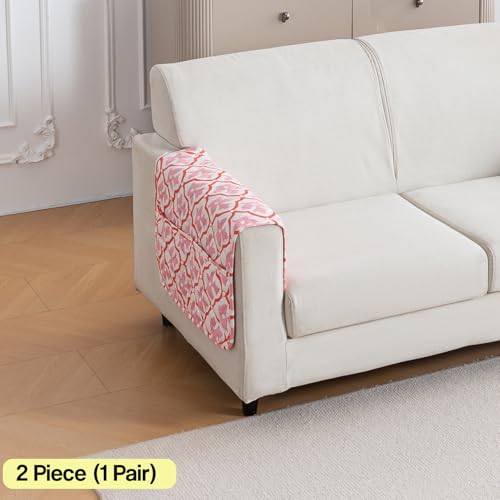Image of House of Quirk 'Mughal Series' Printed Quilted Sofa Cover for 1 /2 /3 /4 Seater - Anti-Slip, Washable Couch Protector Slipcover (2 pcs Armrest, Peach Blush, 80x60 cm)