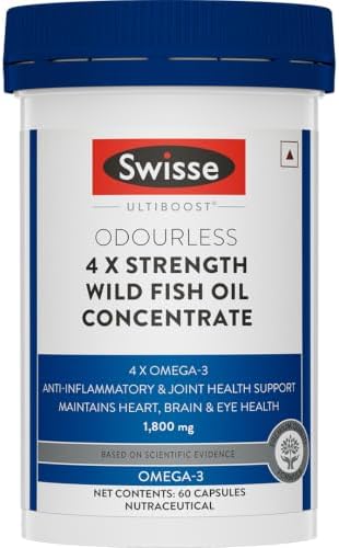 Swisse 4X Strength Fish Oil (1800mg Omega 3 In Single Capsule) Highest Fish Oil Strength - Recommended For Gym Goers & Active Individuals, 60 Capsules (1 Capsule Per Serving)
