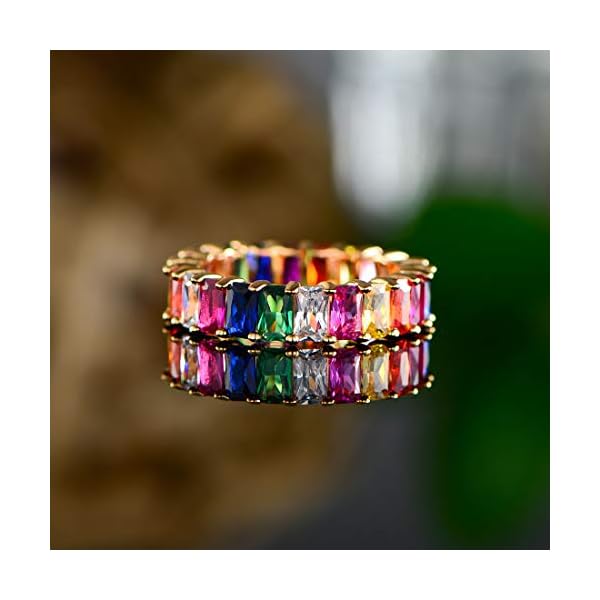 Barzel 18K Gold Plated Emerald-Cut Multi Color Created-Gemstone Eternity Ring - Image 6