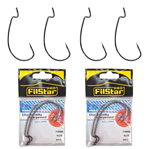 PRO FILSTAR Offset Haken Set 4 Stück N7/0 – Cheburashka Haken - Dropshot Haken - Jighaken für Gummifische Montage - Jig Head - Fishing Hooks Set - Zander & Hecht & Forelle Angelhaken - Sport Set
