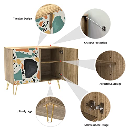 Signwin Sideboard Buffet Cabinet, Kitchen Storage Cabinet With 2 Doors, Vibrant Teal Red Granite Pattern, Cupboard Console Table For Dining Room - 35" L X 18" W X 29" H #TOP4