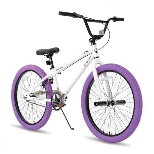 JOYSTAR 24 Inch Kids Bike Freestyle BMX Bikes for 8-12 Years Old Girls and Beginner Riders, 24 Inch Bikes with Purple Tires, Purple