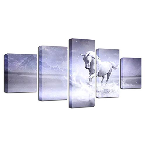 Tableau moderne cheval blanc sur l'eau pour sublimer votre décoration de salon