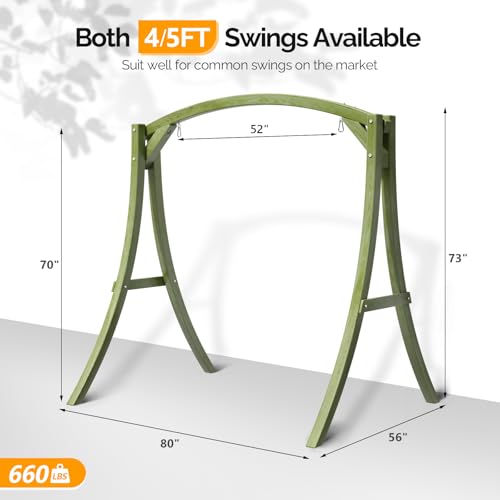 Image of VINGLI 6.7FT Wooden Porch Swing Frame, 1000-lb A-Frame Stand, Green